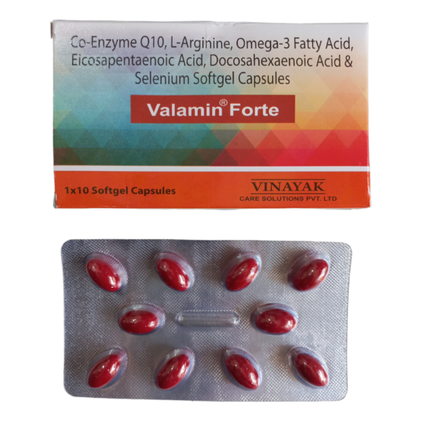 Valamin Forte Solfgel Capsules – with Co Enzyme Q10, EPA and DHA AMINO ACIDS CV Pharmacy 2