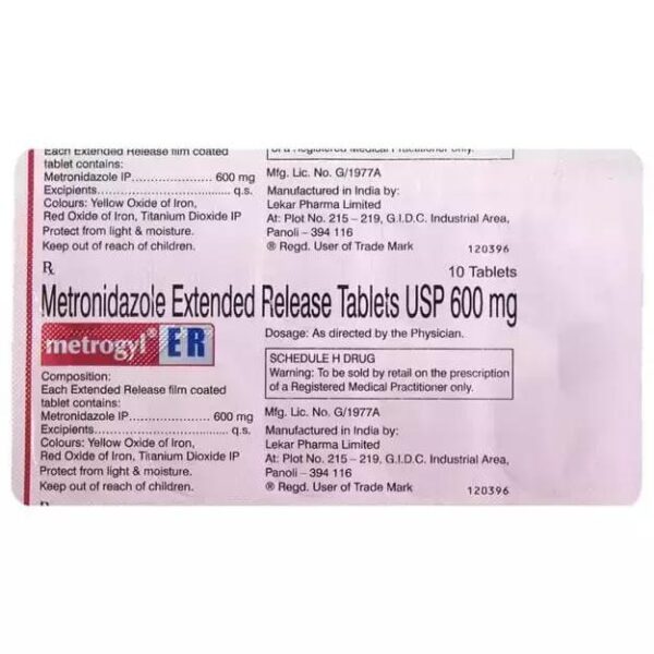 METROGYL ER 600MG TAB ANTI-INFECTIVES CV Pharmacy 2