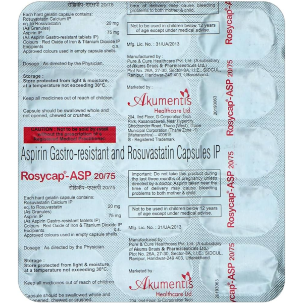 ROSYCAP ASP 20/75 CAP ANTIHYPERLIPIDEMICS CV Pharmacy