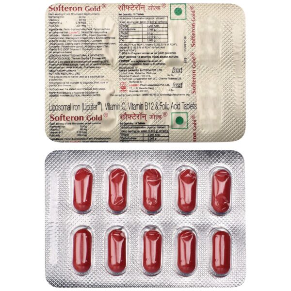 Softeron Gold Tablets: Liposomal Iron, Vitamin C, Vitamin B12, and Folic Acid for Anemia Patients IRON CV Pharmacy 2