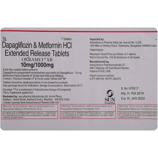 OXRA MET-XR 10/1000MG TAB ENDOCRINE CV Pharmacy