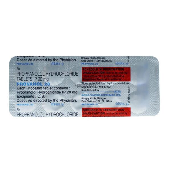 PROVANOL 20 MG TAB BETA BLOCKER CV Pharmacy