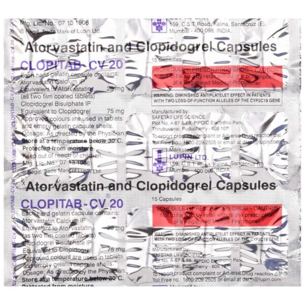 CLOPITAB CV 20 CAPS ANTIPLATELETS CV Pharmacy 2